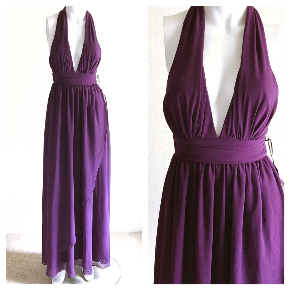 NWT Lulus Size XS Purple Deep V Neck Maxi Dress